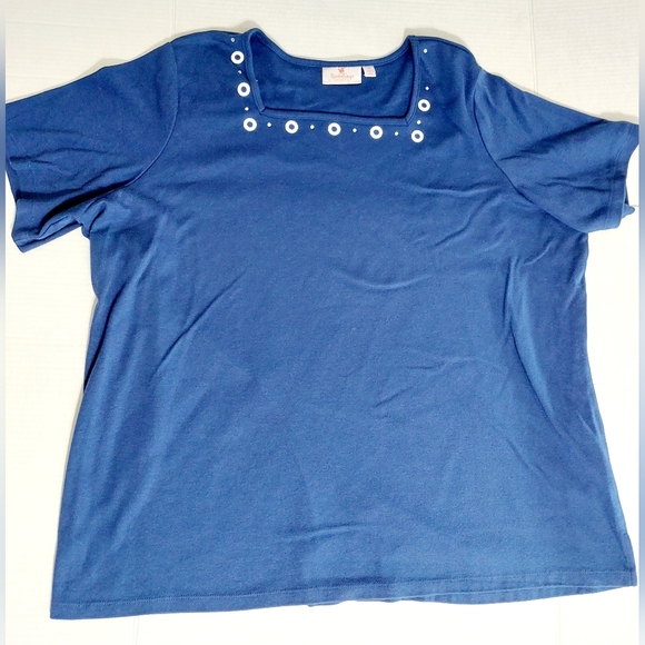Blue Quaker Factory women's Top with white Eyelets 2X - Picture 1 of 7